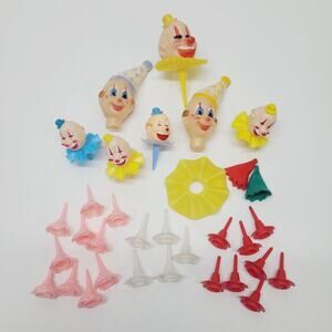 Vintage Circus Theme Cake Toppers Cupcake Picks Clowns Flower Candle Holder Lot